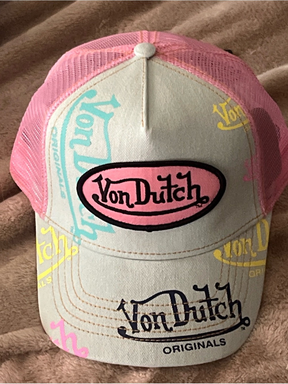 Von Dutch Pink, White  Trucker Hat